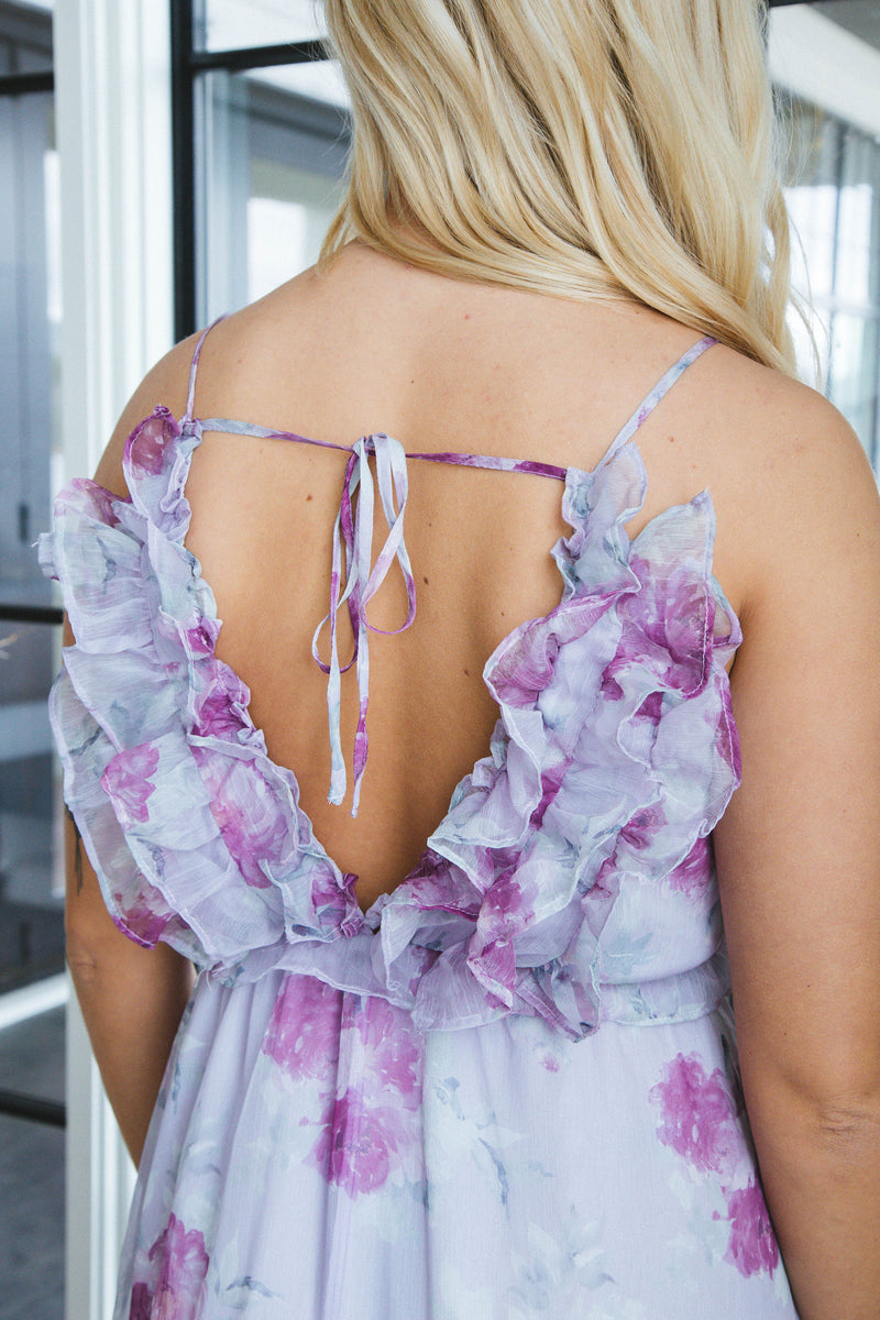 Rebekah Romantic Maxi Dress, Purple Floral