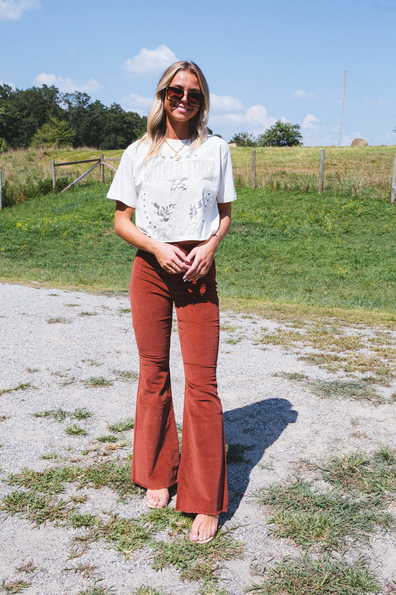 World Tour Cropped Graphic Tee, Antique White