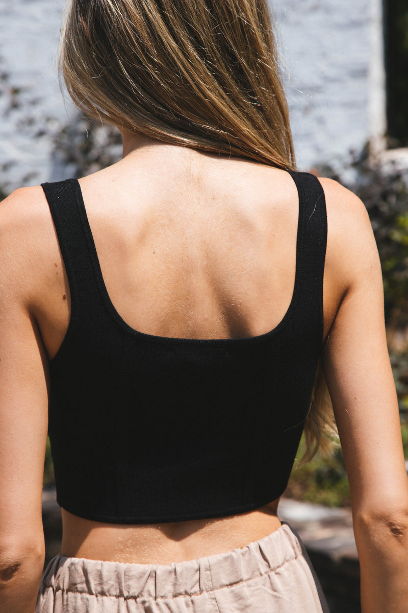 Ready to Rock Cropped Rib Tank, Black