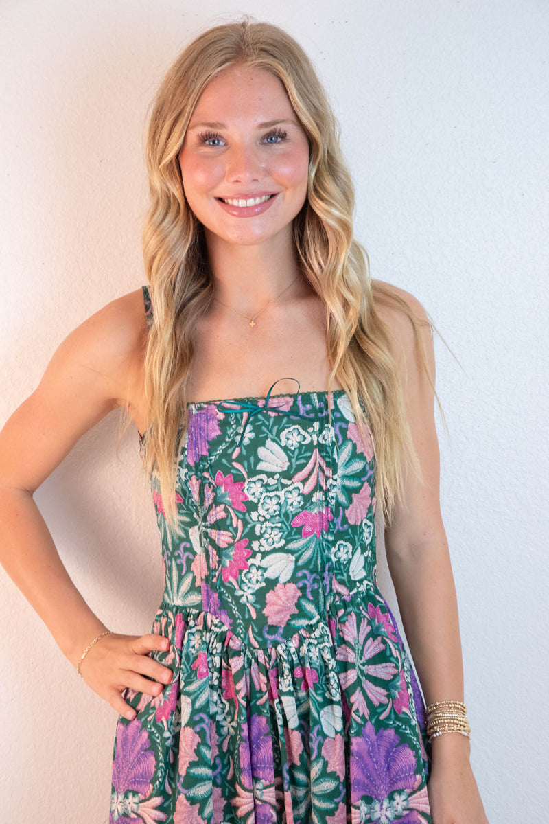 Alma Corset Style Maxi Dress, Green Multi