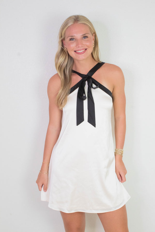 Tabitha Two Tone Halter Neck Dress, Champagne/Black