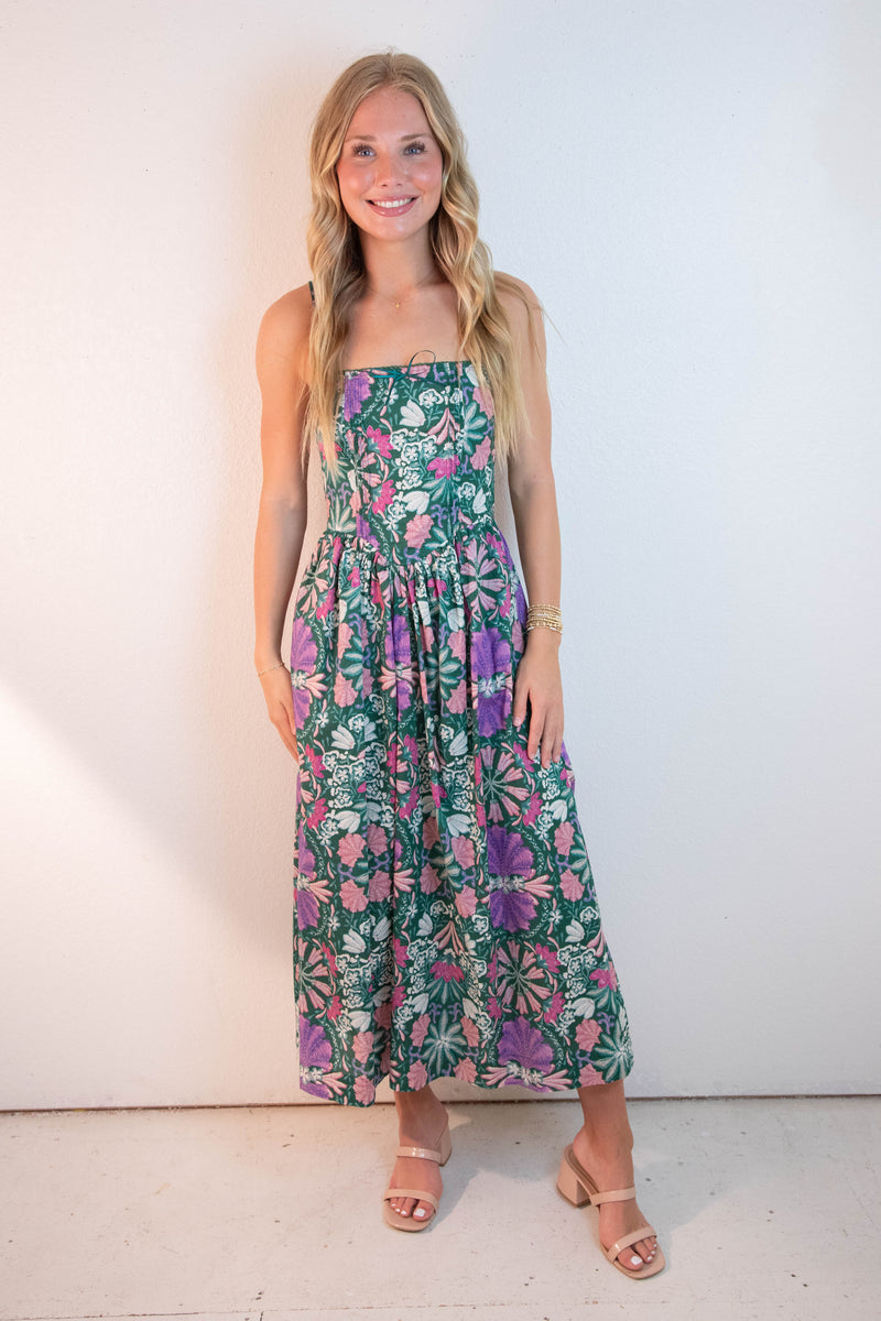 Alma Corset Style Maxi Dress, Green Multi