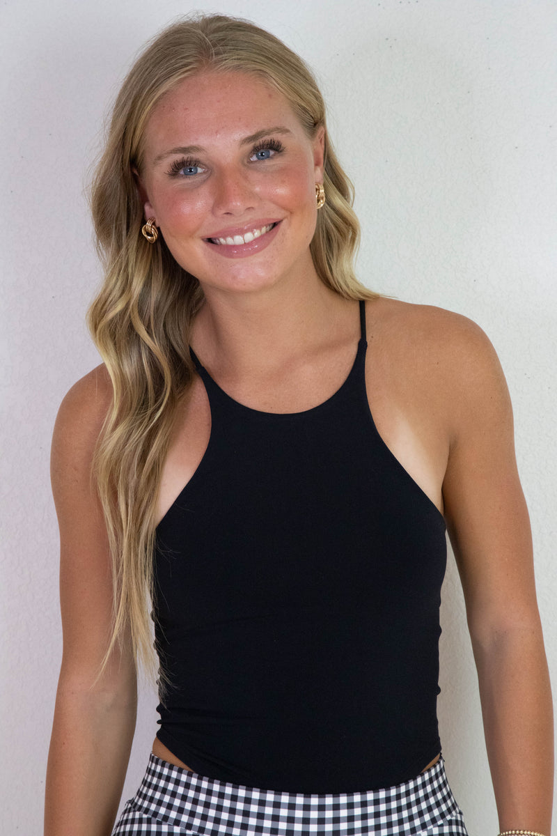 Shiloh Round Hem Racer Cami, Black