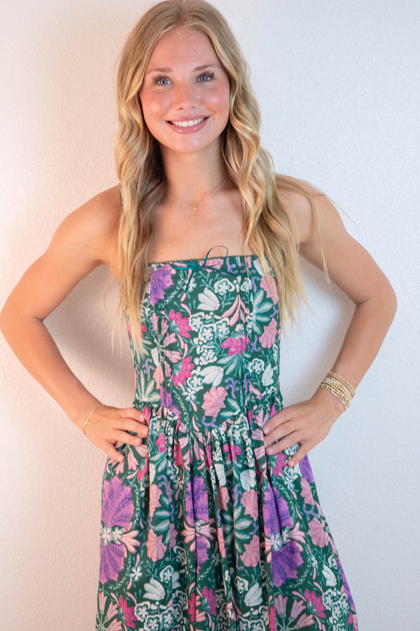 Alma Corset Style Maxi Dress, Green Multi