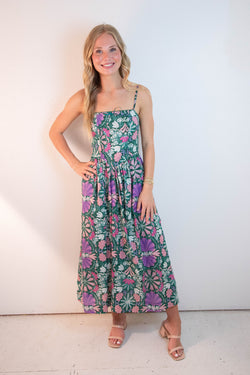 Alma Corset Style Maxi Dress, Green Multi