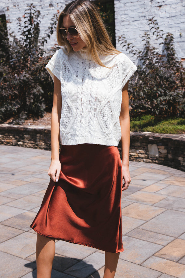 Sabina Satin Midi Skirt, Copper Rose