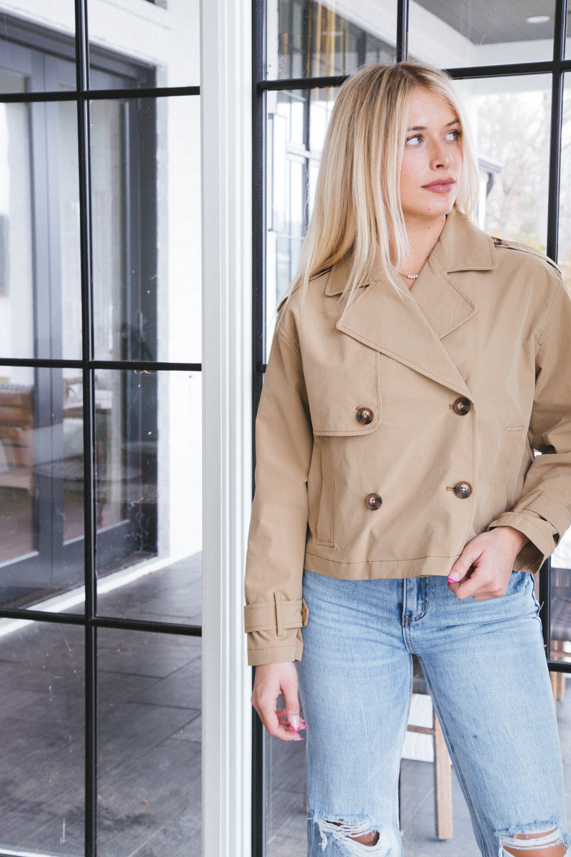 Zoe Cropped Trench Jacket, Camel