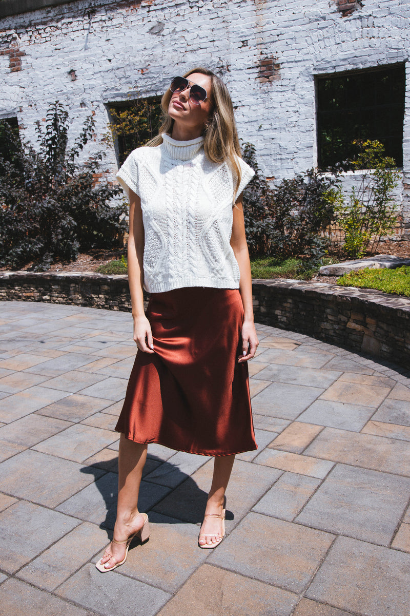 Sabina Satin Midi Skirt, Copper Rose