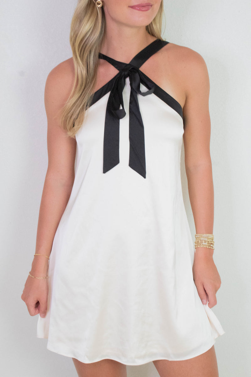 Tabitha Two Tone Halter Neck Dress, Champagne/Black