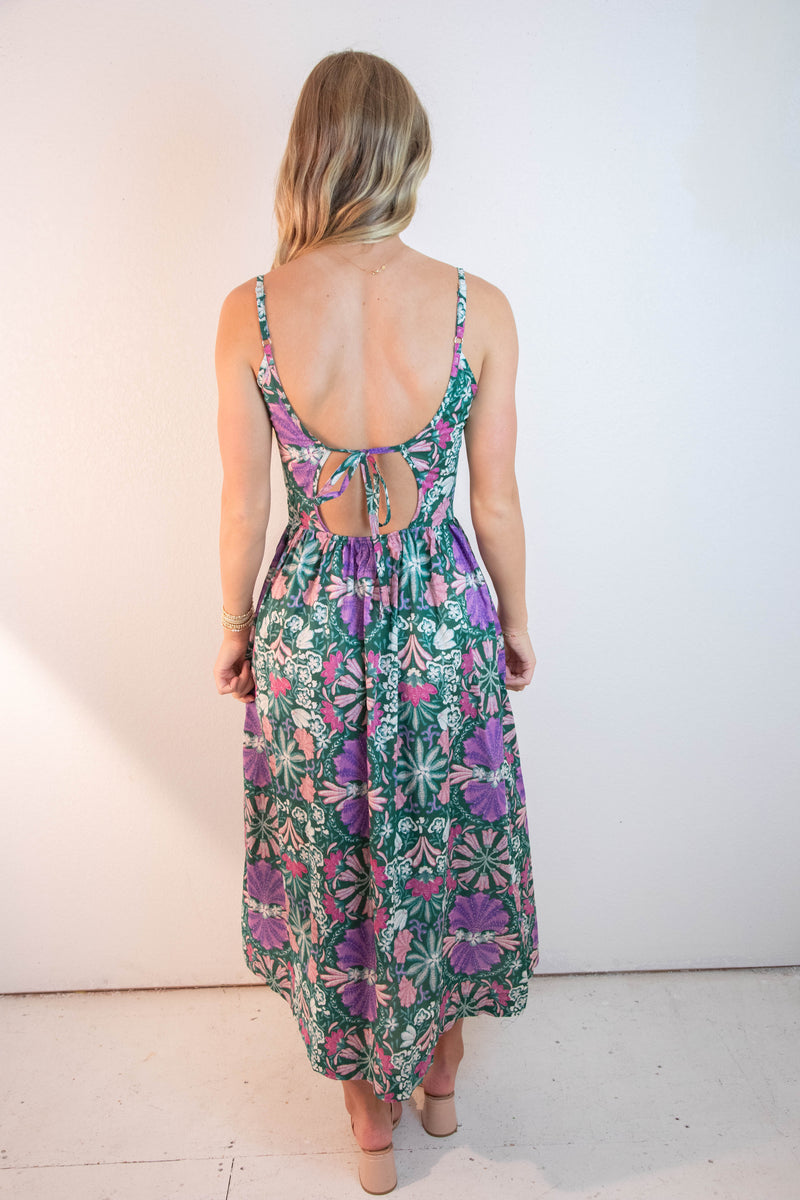 Alma Corset Style Maxi Dress, Green Multi