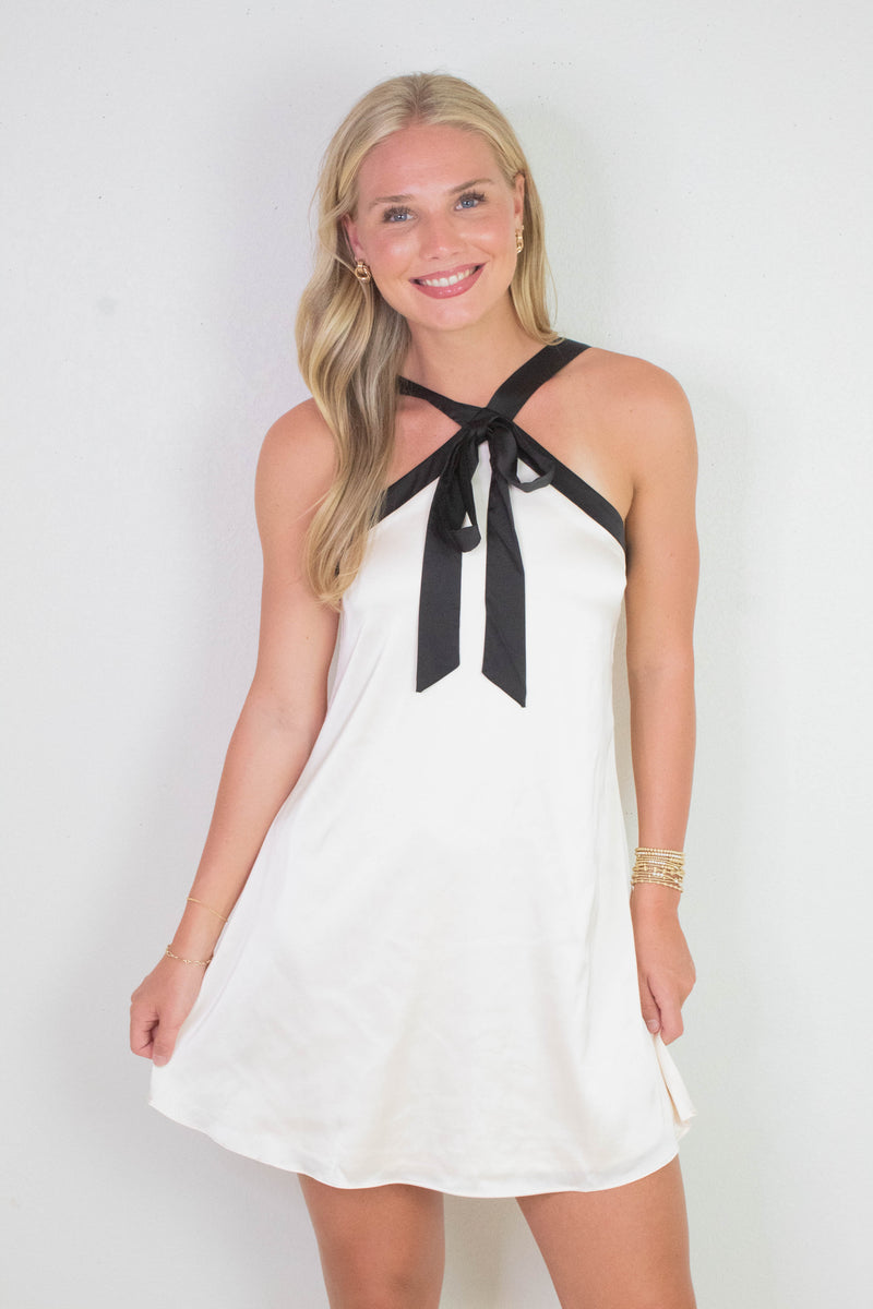 Tabitha Two Tone Halter Neck Dress, Champagne/Black