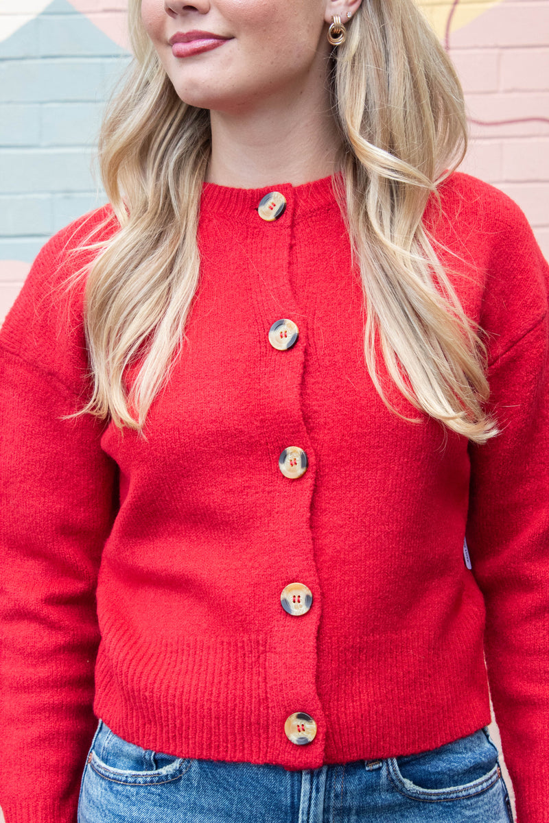 Kohana Crewneck Cardigan, Garnet | RD Style