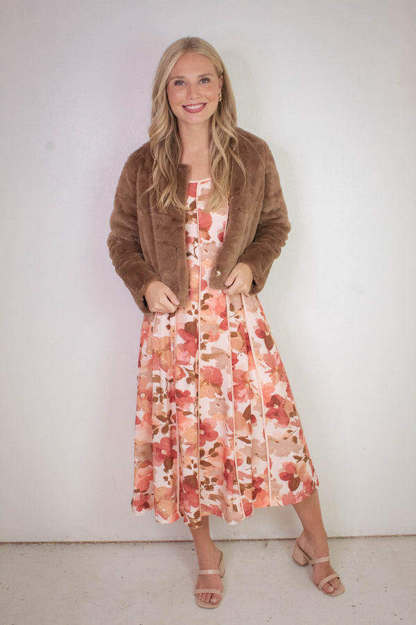 Martha Faux Fur Crop Blazer, Mocha