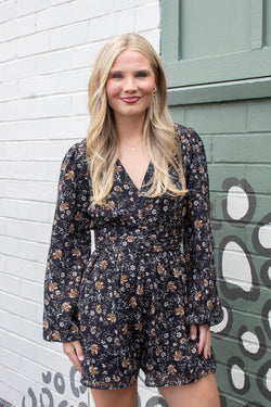 Timeless Flowy Elastic Waist Romper, Black Multi | Sadie & Sage
