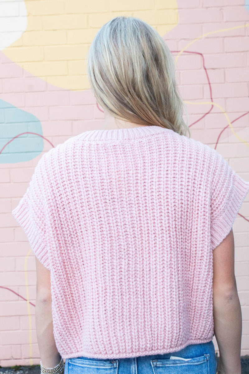 Dorothea Chunky Button Down Sweater, Blush