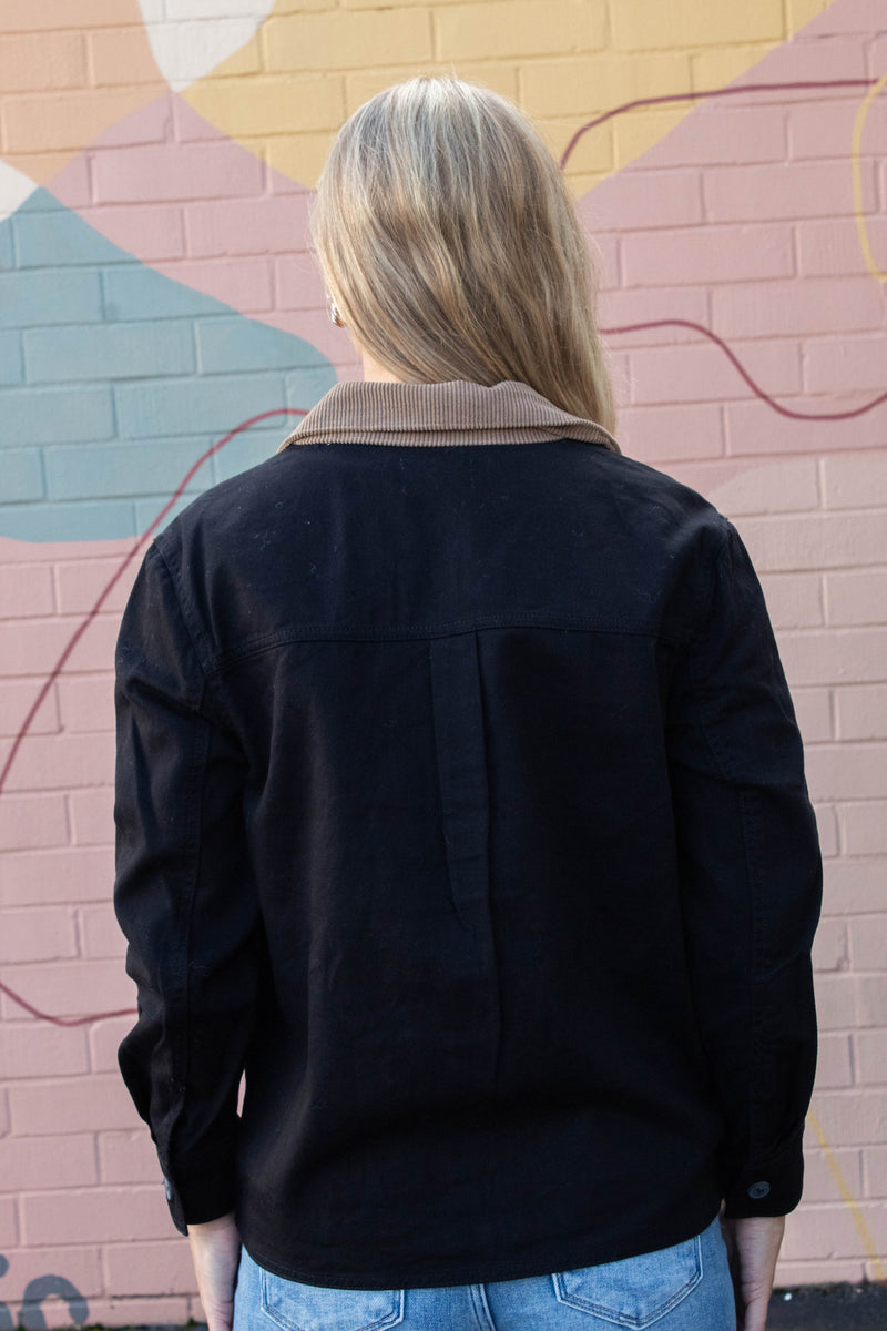 Elisabeth Corduroy Collared Work Jacket, Black