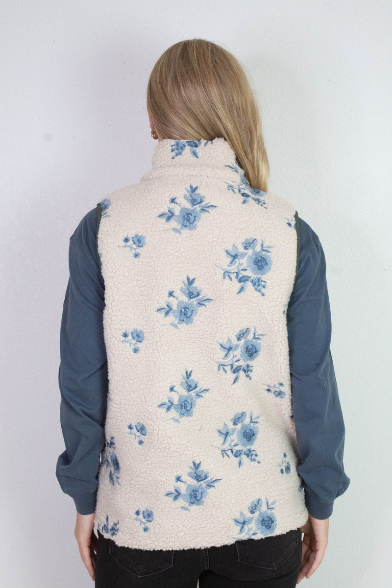 Viola Front Zip Vest, Cream Blue | RD Style