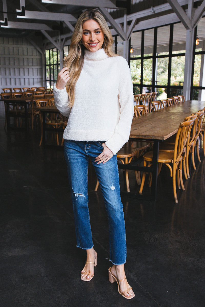 Ashlynn Fuzzy Solid Knit Top, Cream