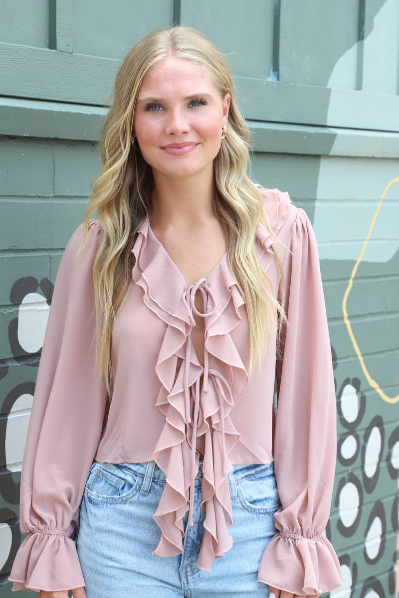Greer Ruffled Tie Front Blouse, Mauve