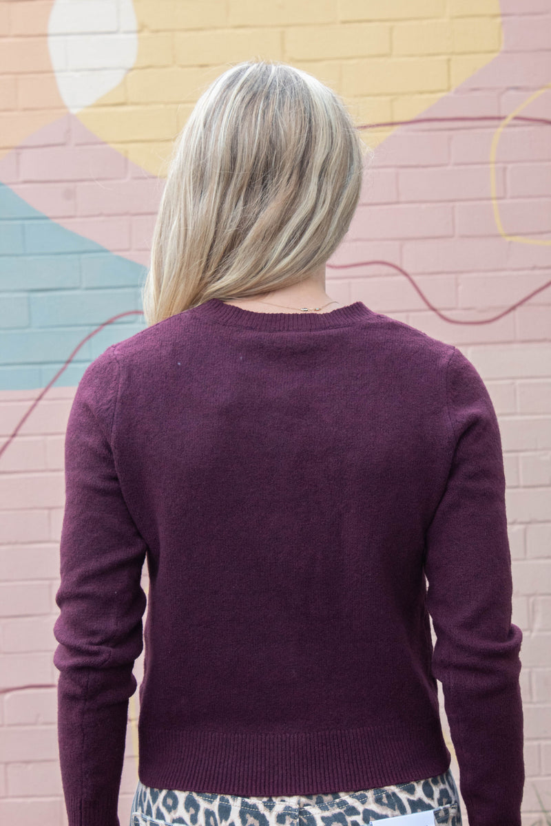 Maria Round Neck Cardigan, Burgundy