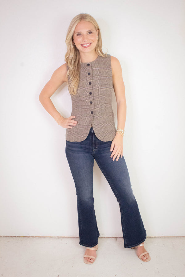 Winslow Check Woven Vest, Taupe/Pink