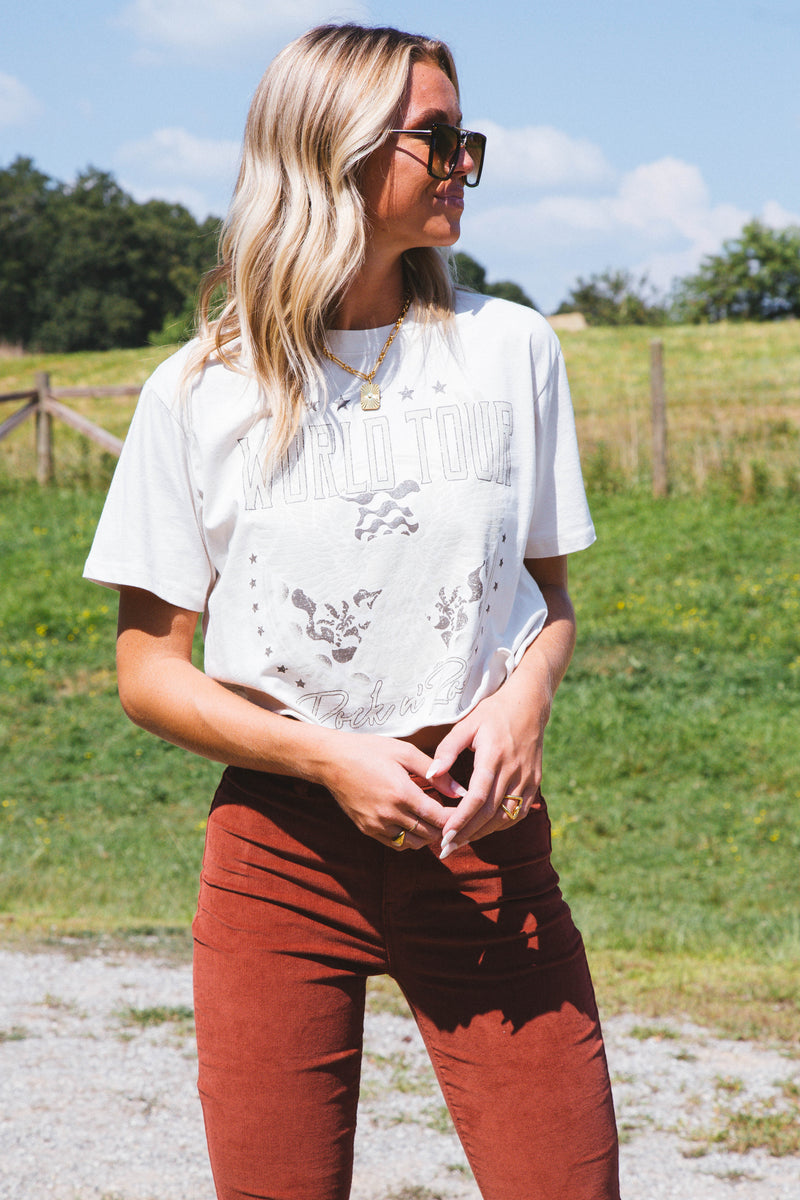 World Tour Cropped Graphic Tee, Antique White