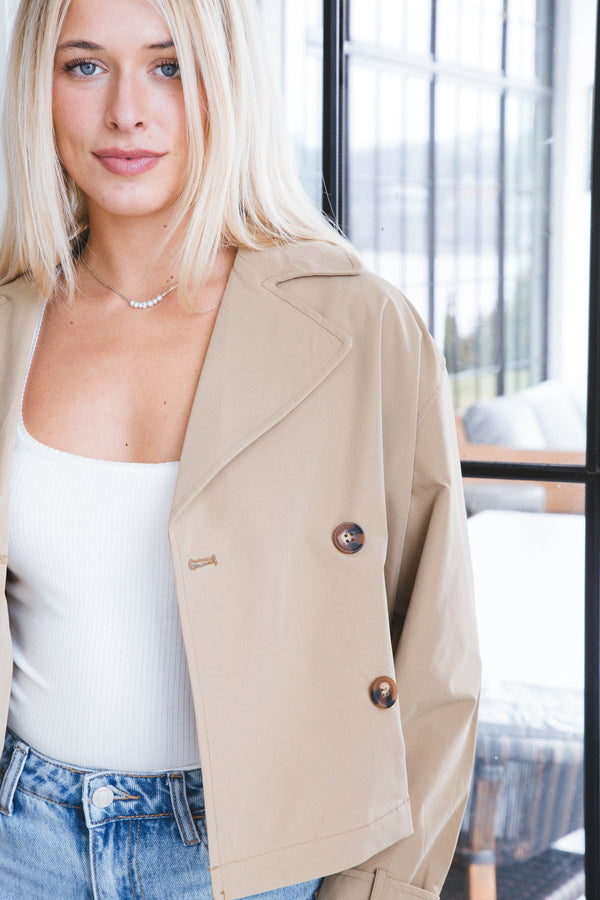 Zoe Cropped Trench Jacket, Camel