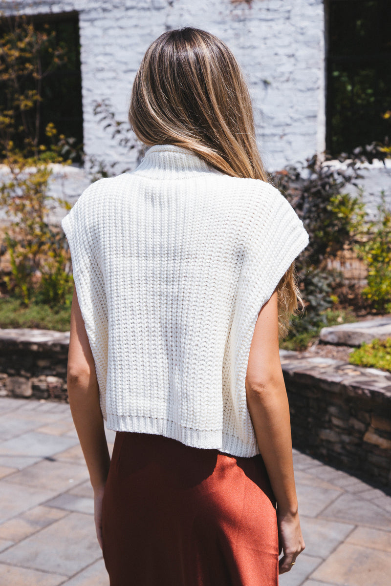 Unmatched Cable Knit Sleeveless Sweater, Cream