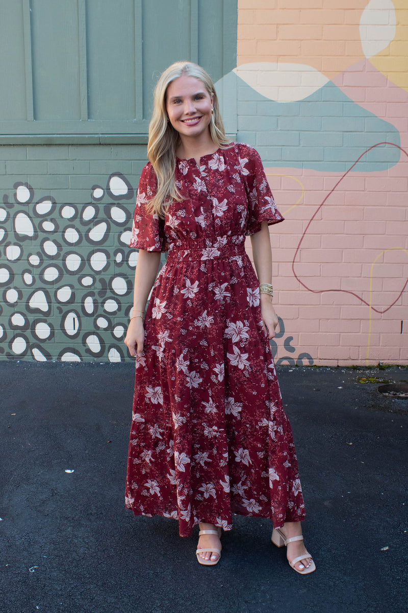 Judith Floral Maxi Dress, Wine