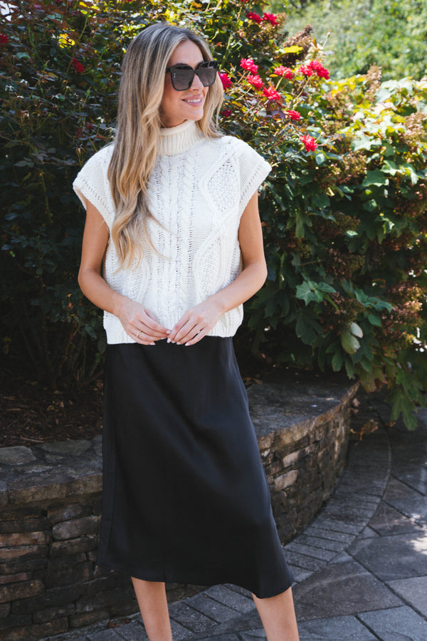 Unmatched Cable Knit Sleeveless Sweater, Cream