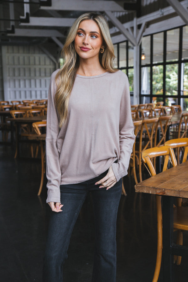 Sadie Oversized Soft Knit Top, Mocha