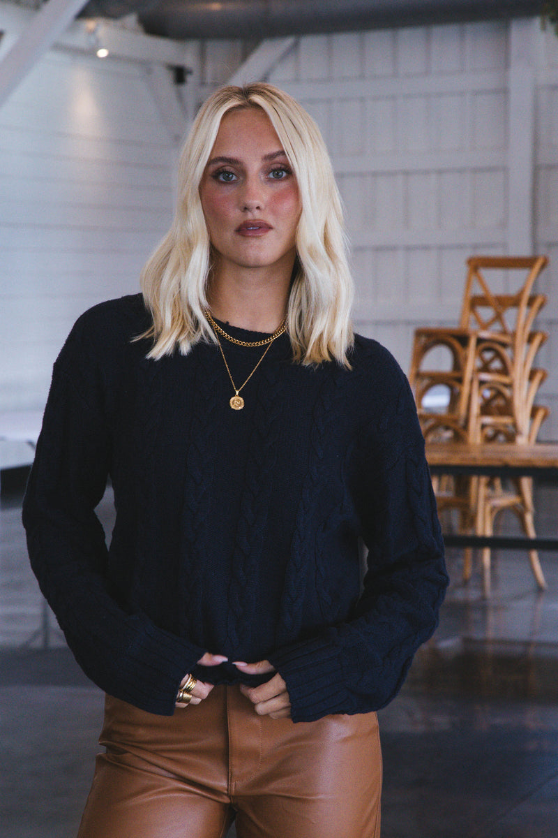 The Cable Sweater, Navy Reflect | Sanctuary