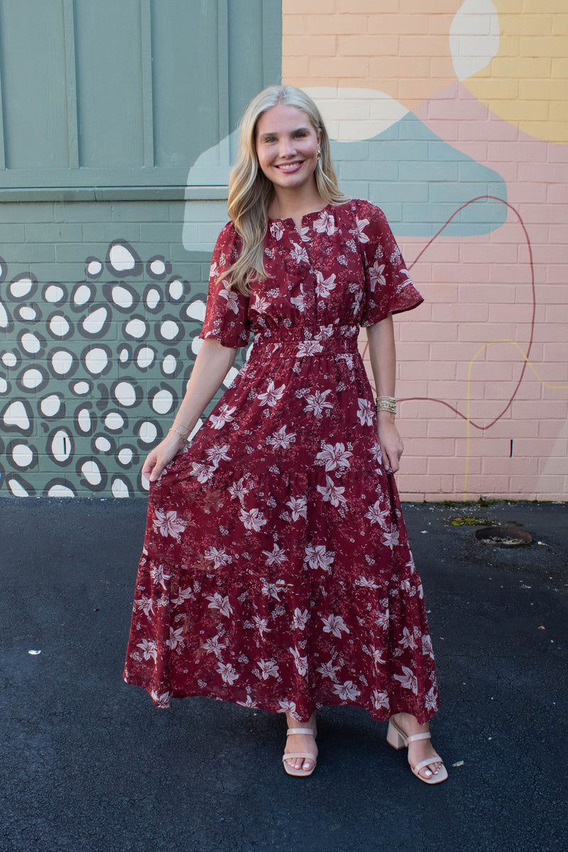 Judith Floral Maxi Dress, Wine