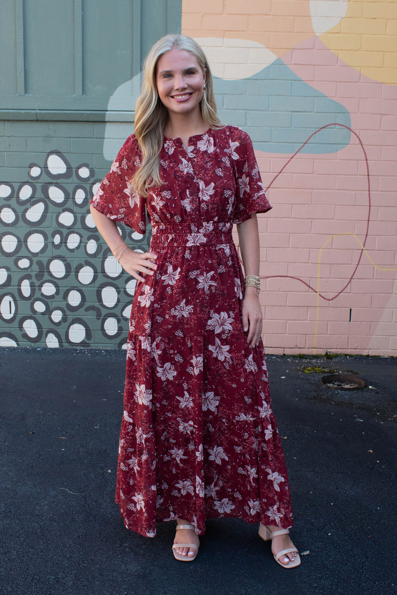 Judith Floral Maxi Dress, Wine