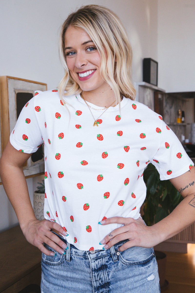 Strawberry All Over Graphic Tee, White