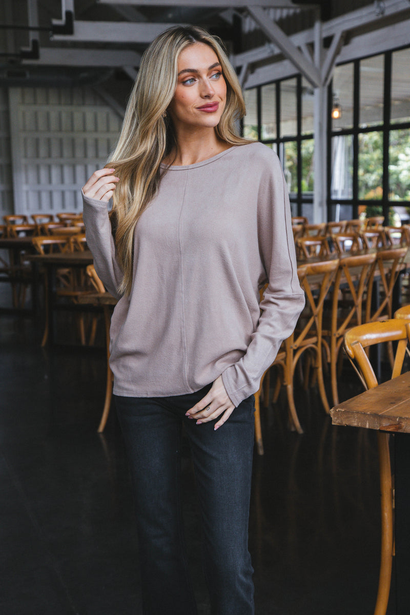 Sadie Oversized Soft Knit Top, Mocha