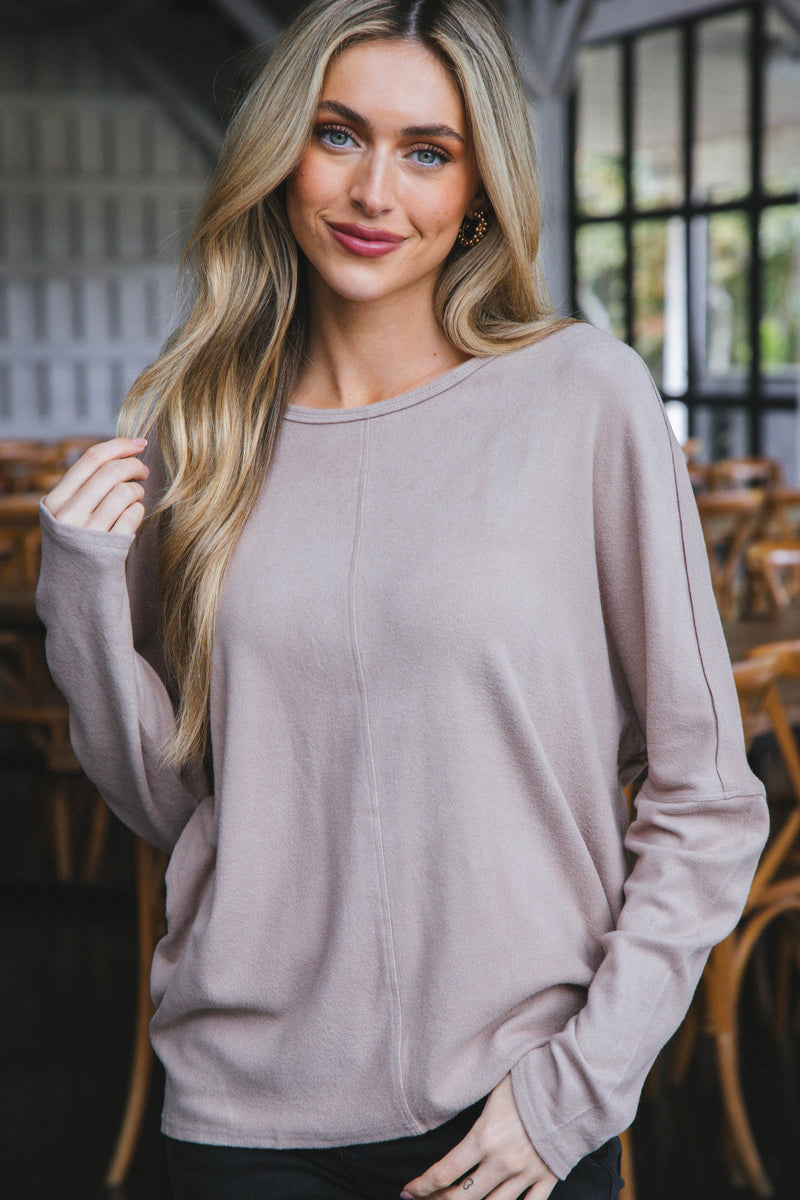 Sadie Oversized Soft Knit Top, Mocha