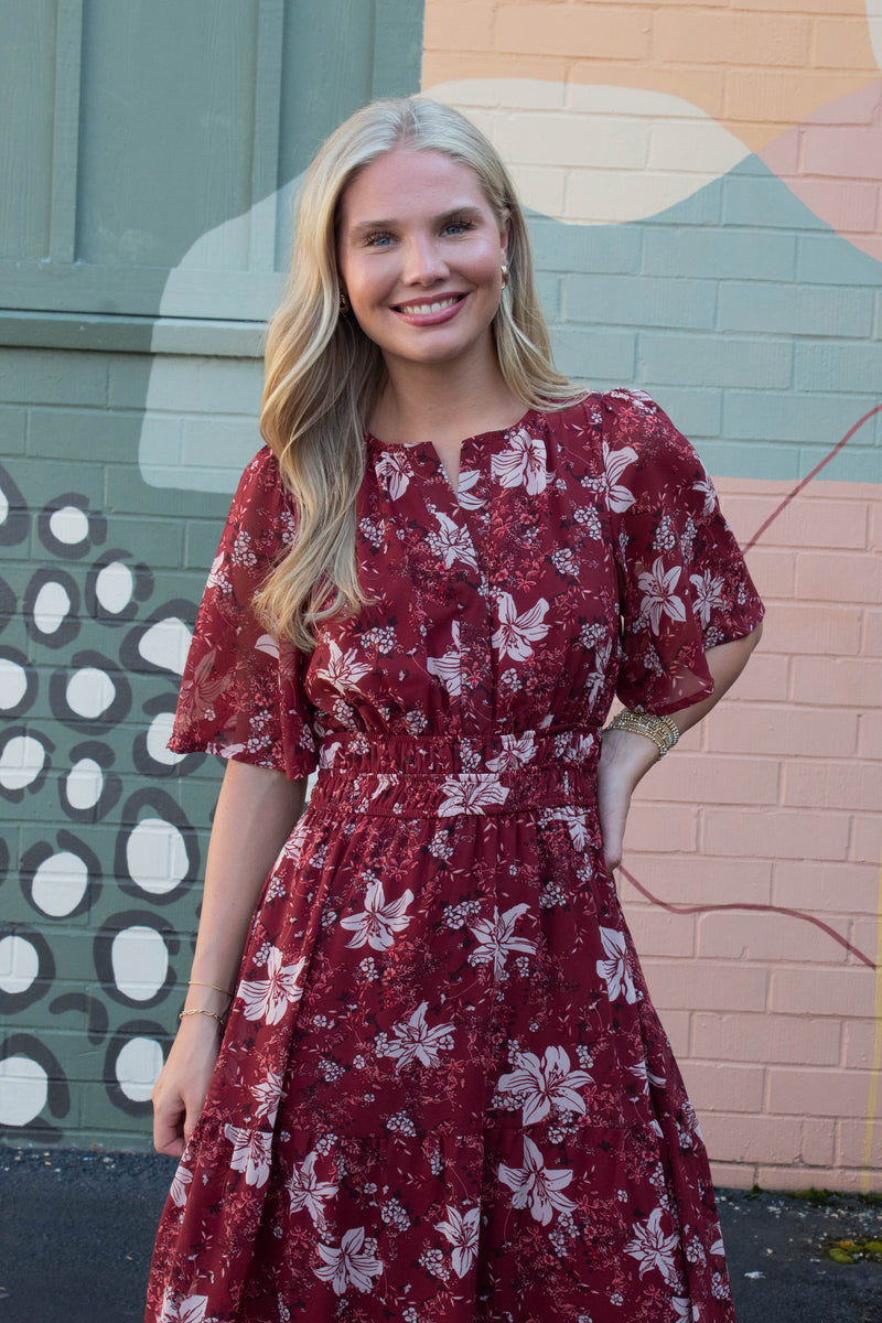 Judith Floral Maxi Dress, Wine