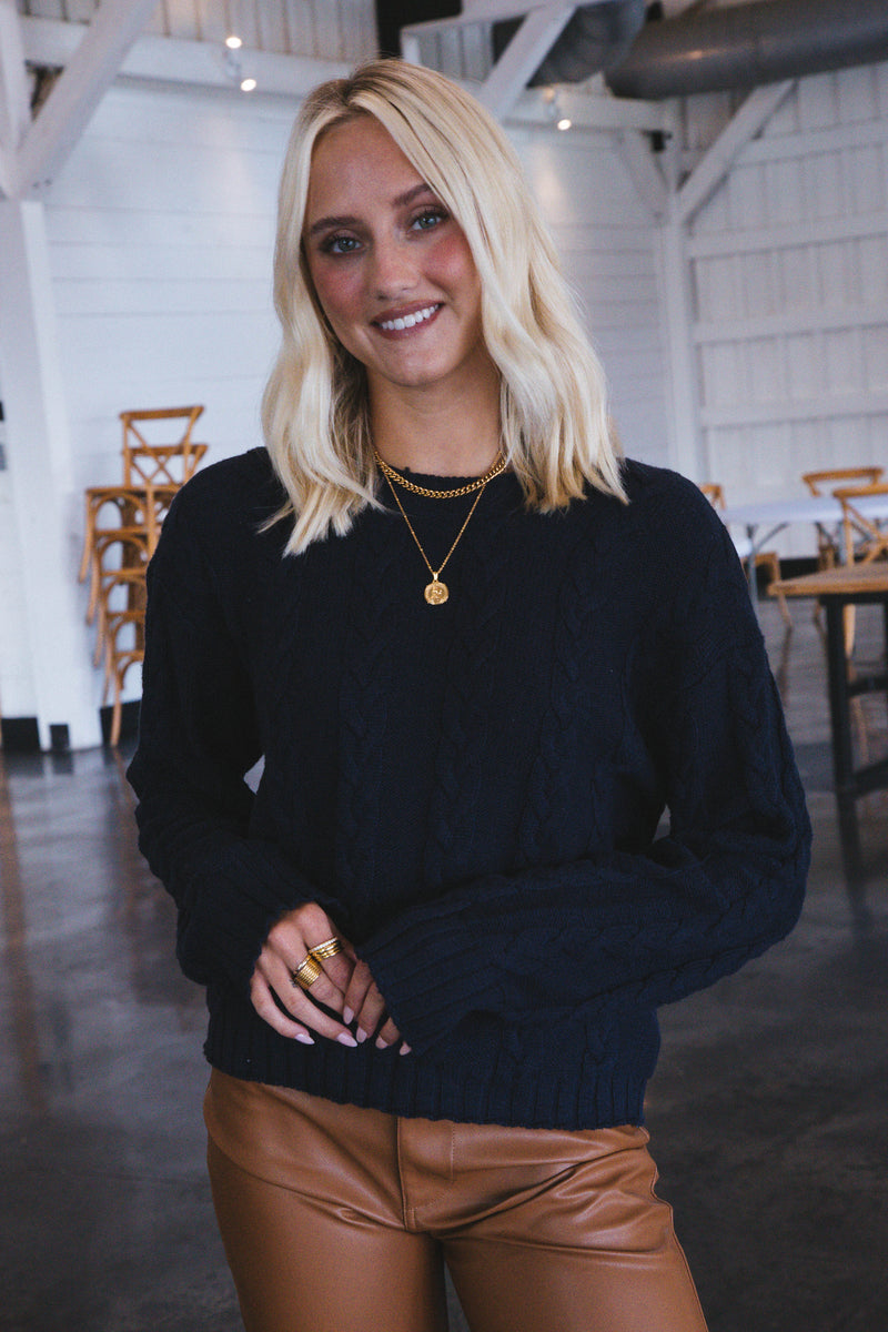 The Cable Sweater, Navy Reflect | Sanctuary