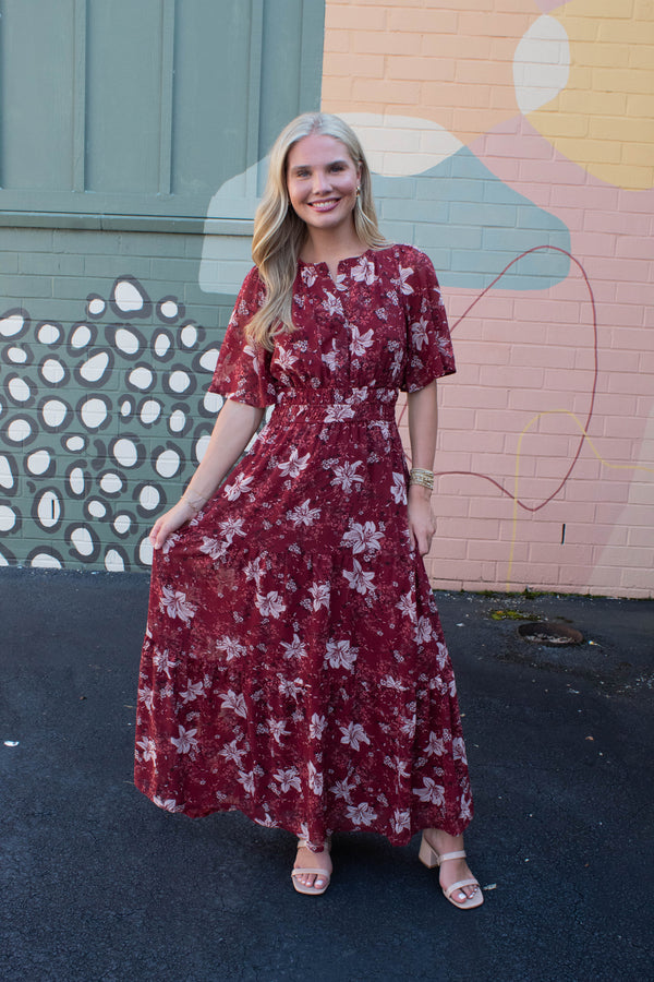 Judith Floral Maxi Dress, Wine