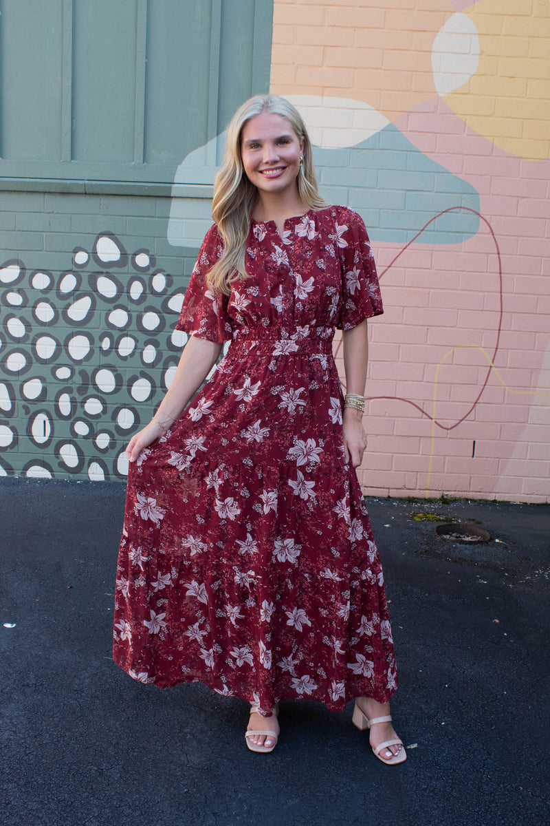 Judith Floral Maxi Dress, Wine