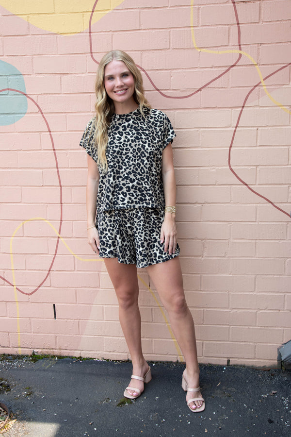 Shelby Soft Touch Leopard Print Shorts, Taupe