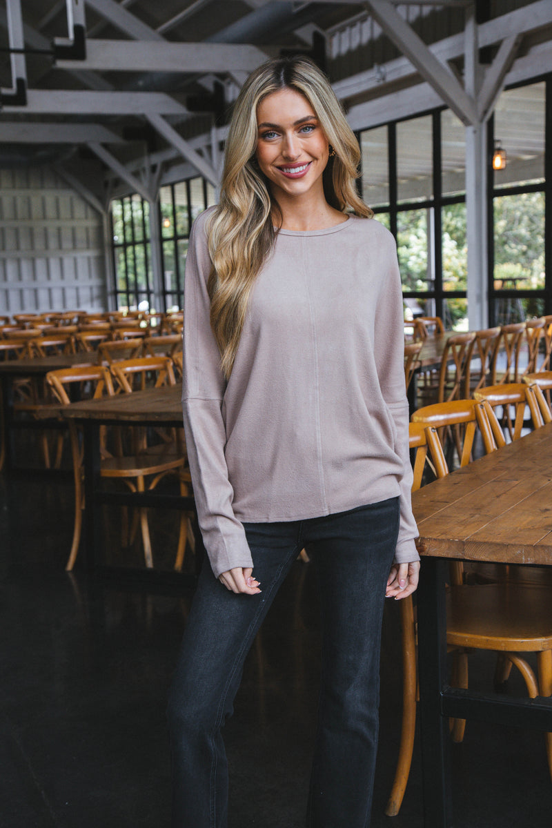 Sadie Oversized Soft Knit Top, Mocha