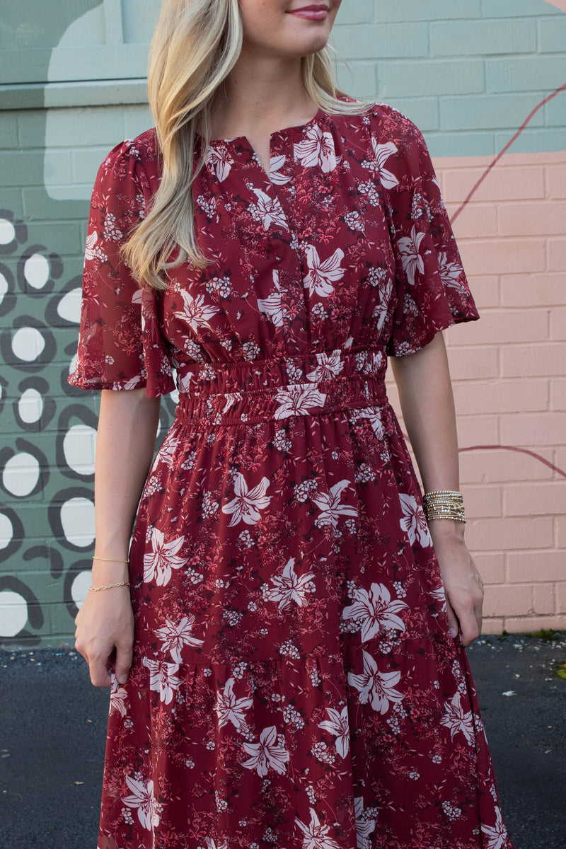 Judith Floral Maxi Dress, Wine
