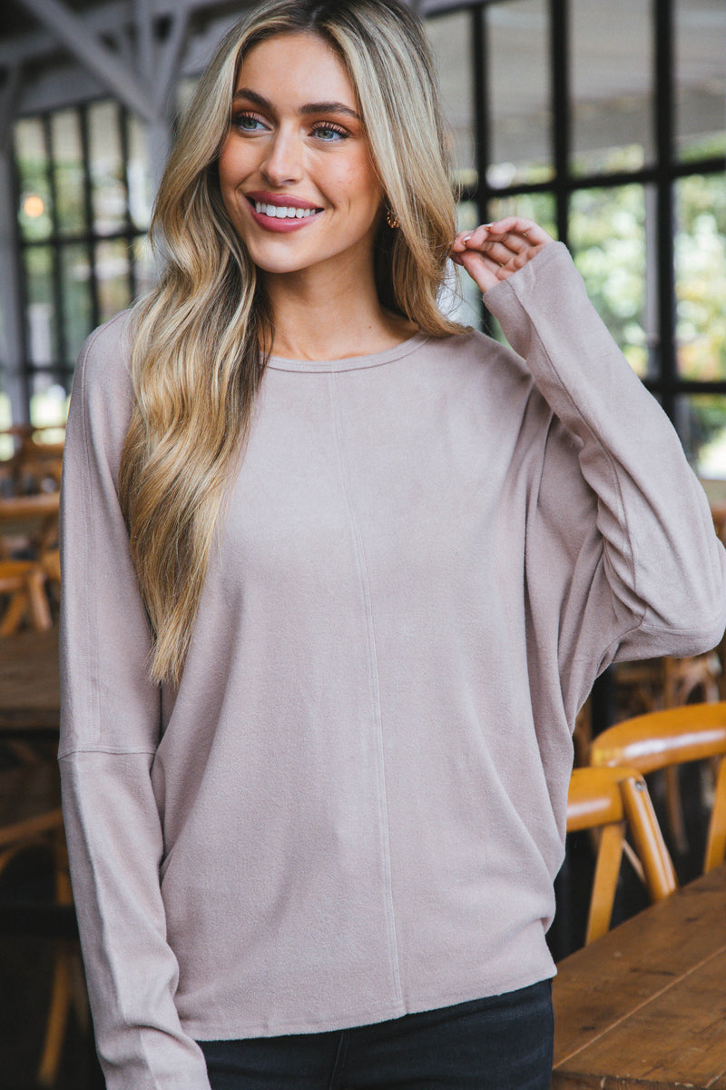 Sadie Oversized Soft Knit Top, Mocha