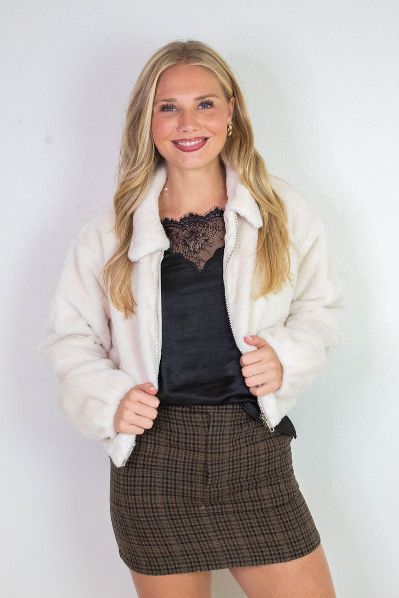 Irene Faux Fur Jacket, Cream