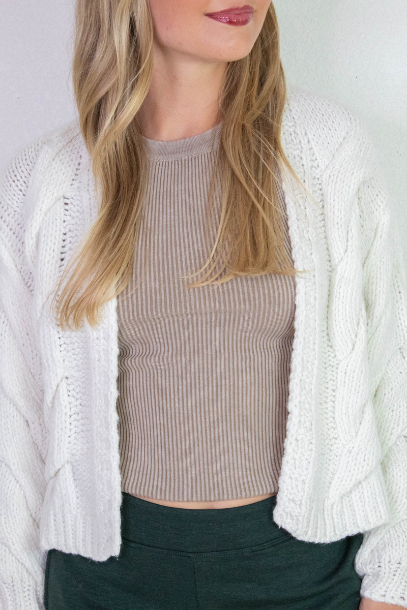Kennedy Cable Knit Cardigan, Whip Cream