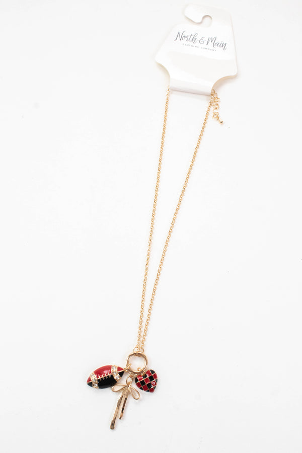 Gameday Charm Necklace, Red/Black