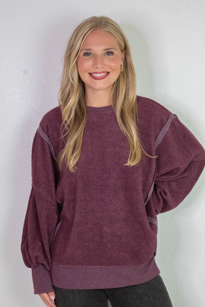 Millie Oversized Crewneck Sweatshirt, Dark Cherry