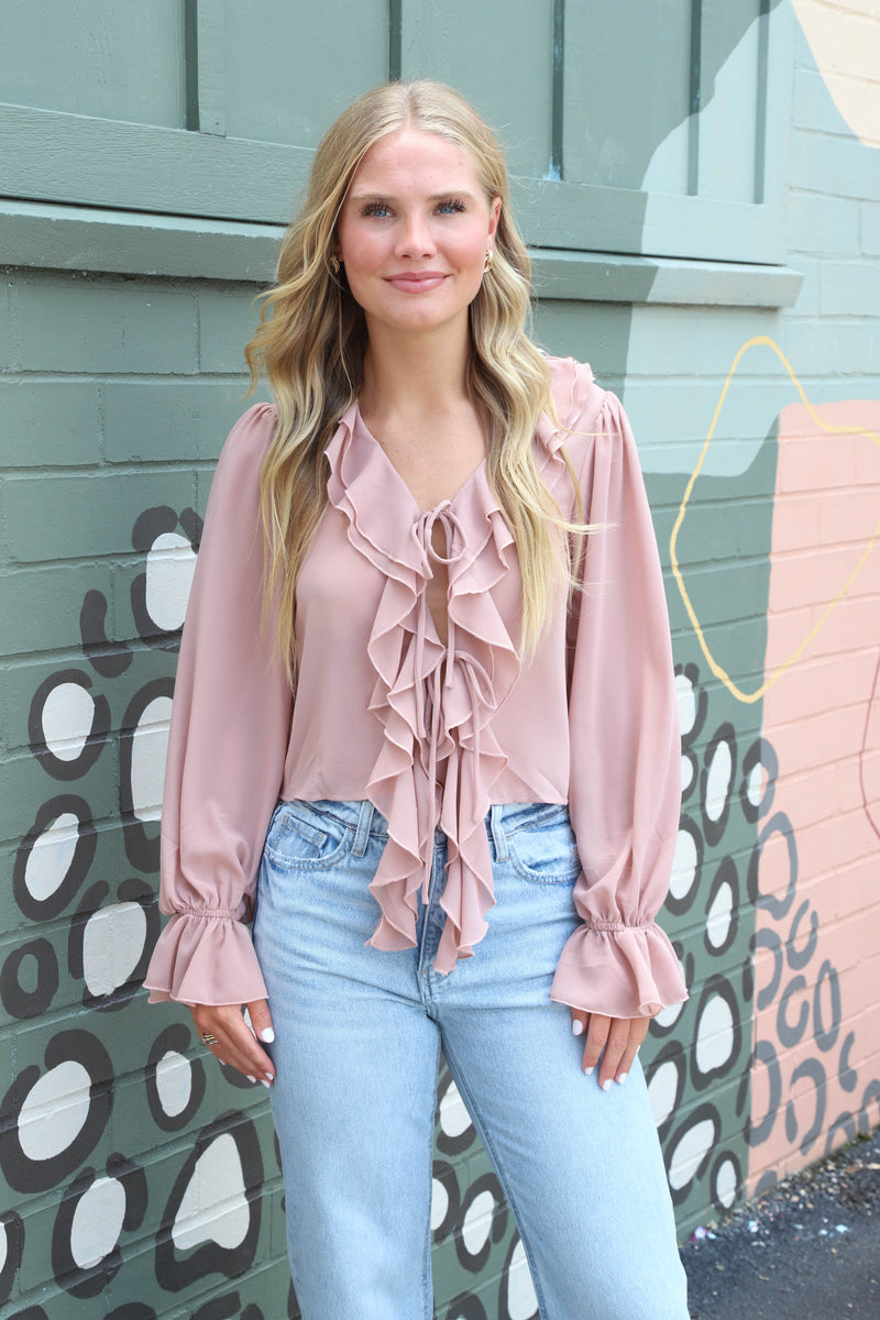 Greer Ruffled Tie Front Blouse, Mauve